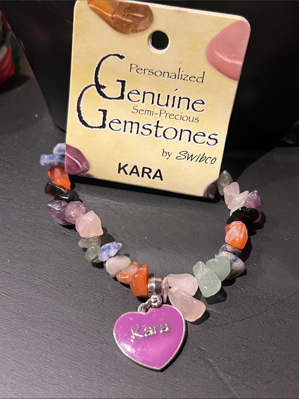 Kara Personalized Genuine Gemstones Multicolor Heart Charm Bracelet